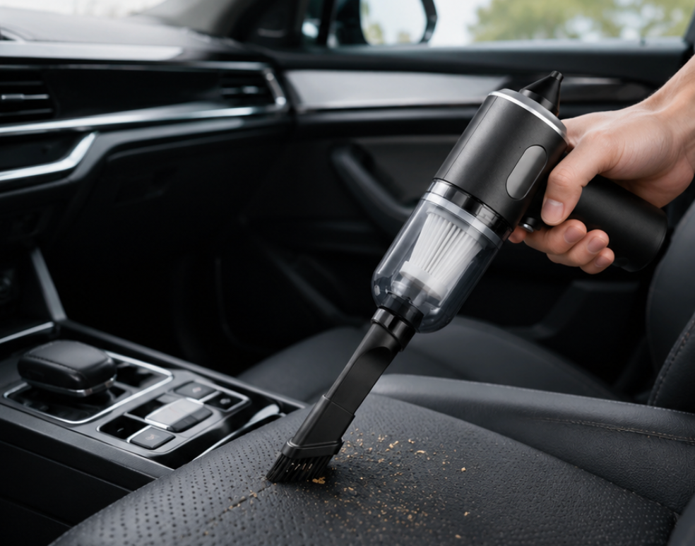 FREEVAC™ nettoie les sièges et les tapis de voiture grâce à son embout de précision