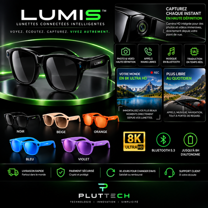 LUMIS™ – Lunettes connectées Bluetooth | Photos, appels et musique