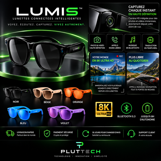 LUMIS™ – Lunettes connectées Bluetooth | Photos, appels et musique